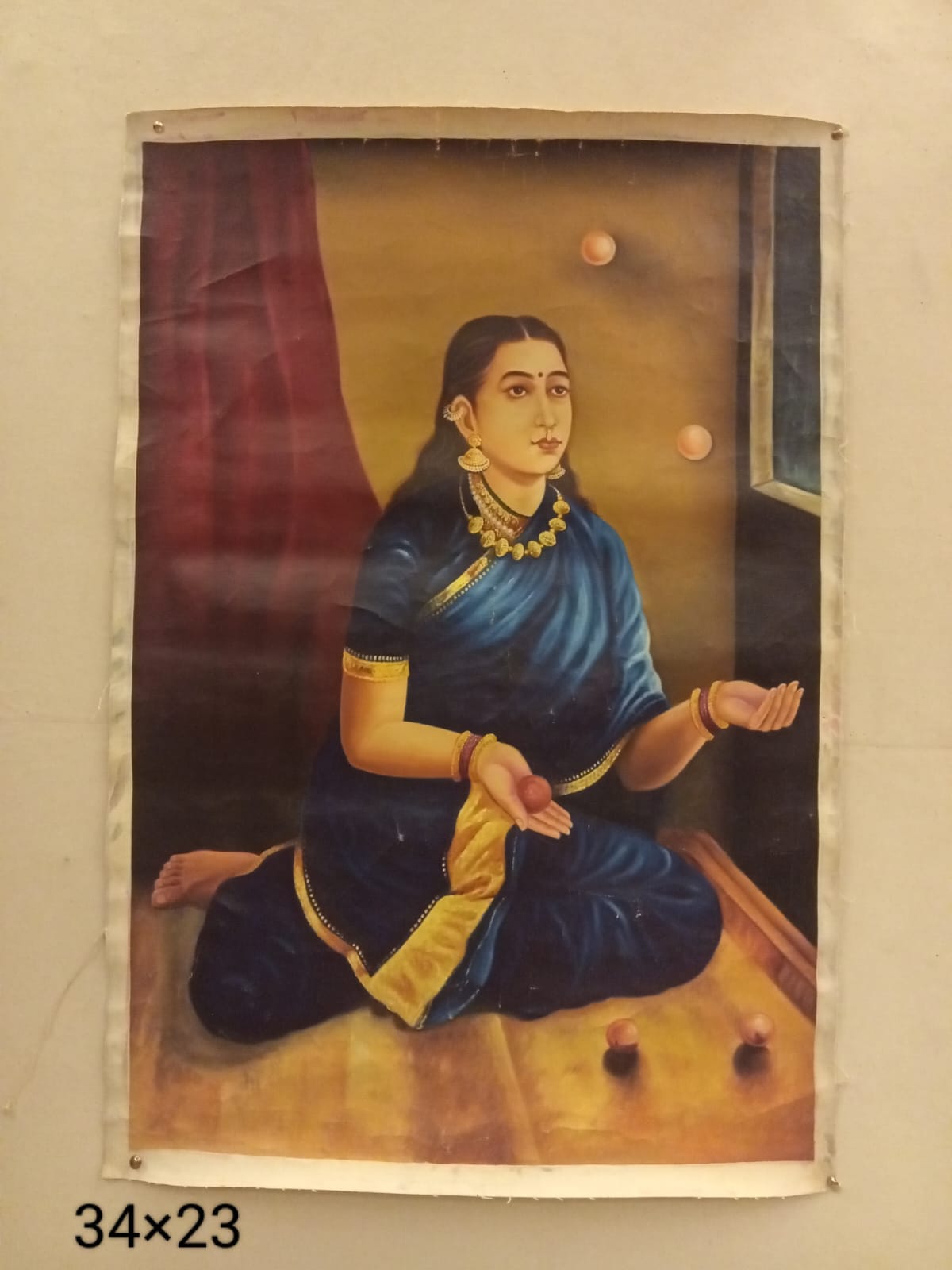 Traditional Indian Woman Oil Painting – Handmade Original Oil Painting - 34 x 23 inches - Indian Traditional Art on Canvas by Udaipur Artist