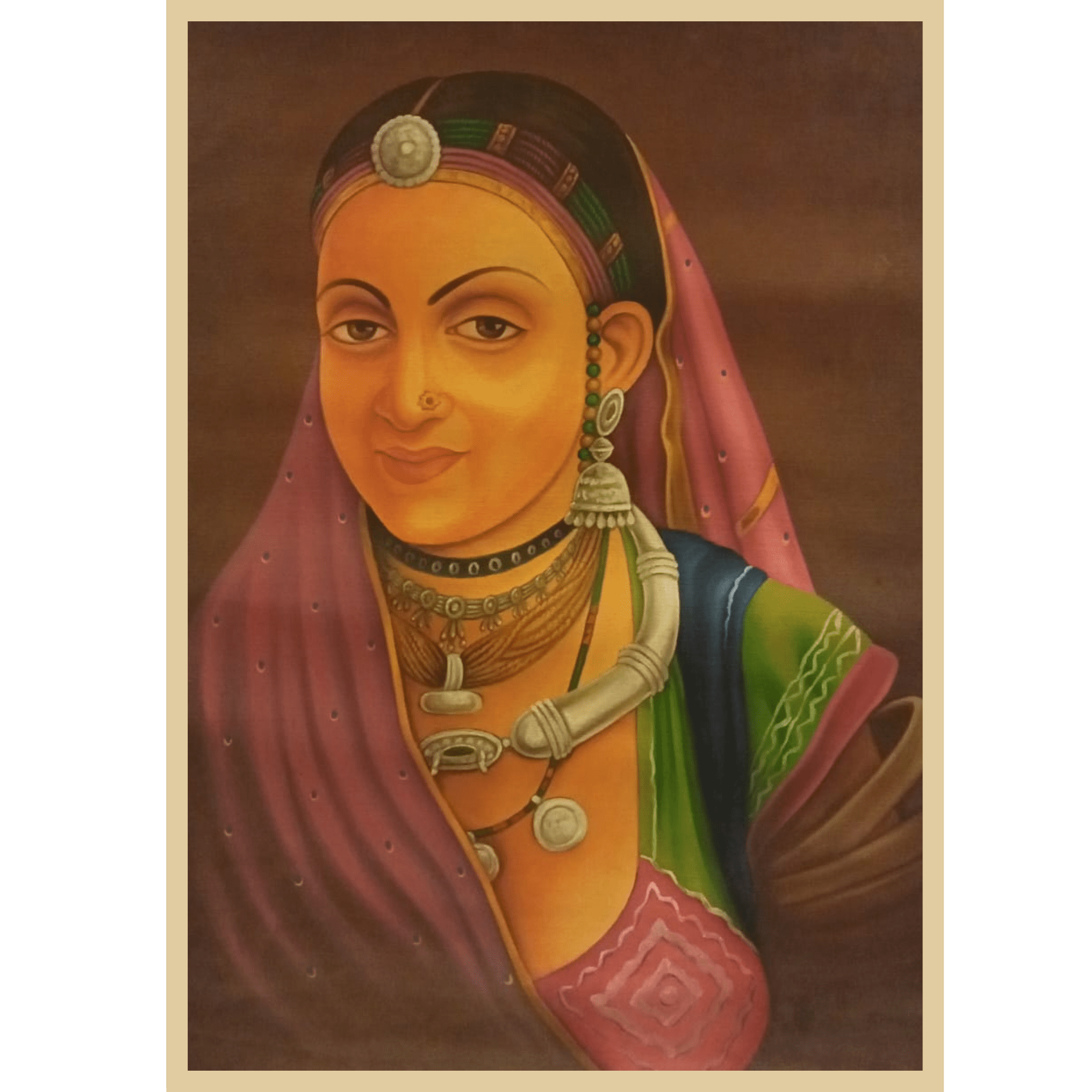 Rajasthani Woman Portrait Oil Painting – Handmade Traditional Wall Art Original Oil Painting - 23 x 16 inches - Indian Traditional Art on Canvas by Udaipur Artist
