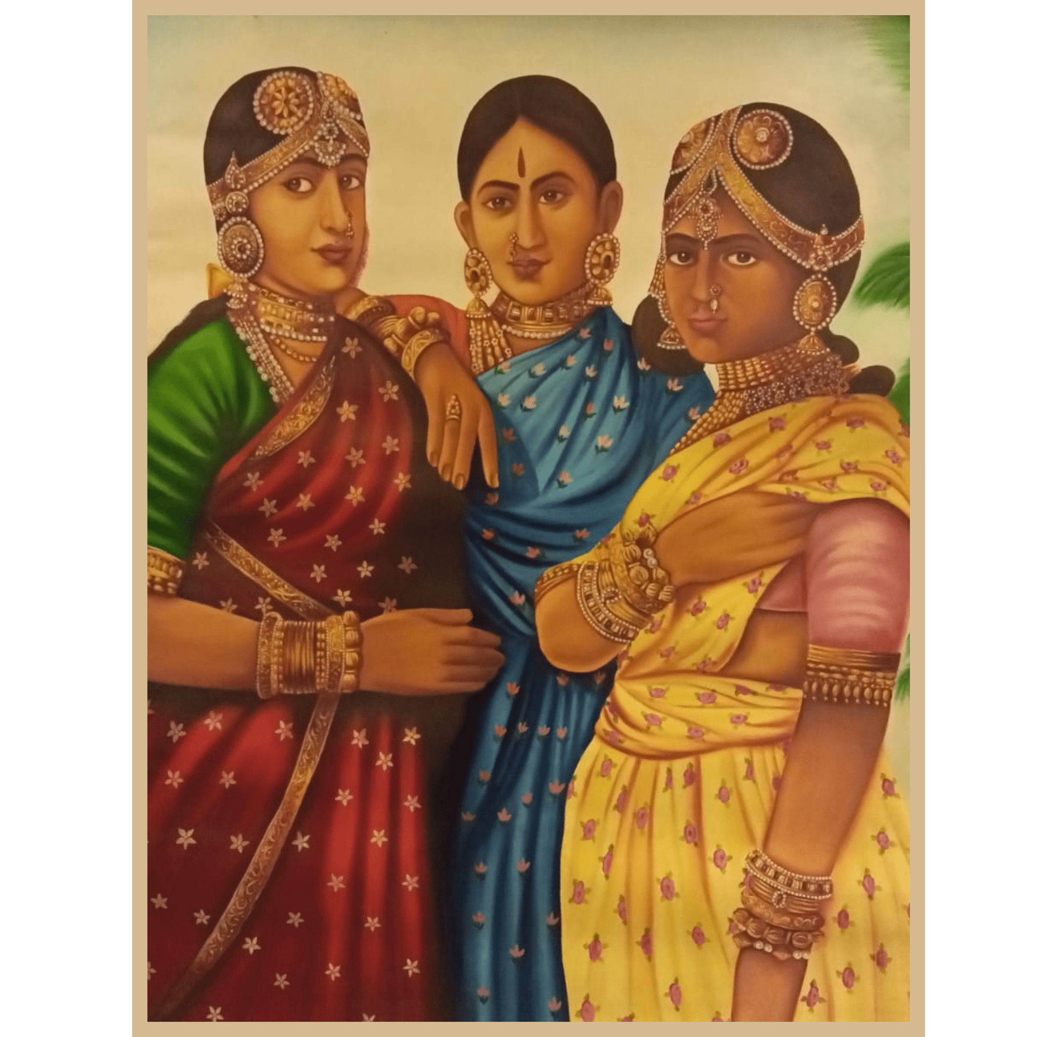 Traditional Indian Women Portrait Oil Painting Original Oil Painting - 47 x 36 inches - Indian Traditional Art on Canvas by Udaipur Artist