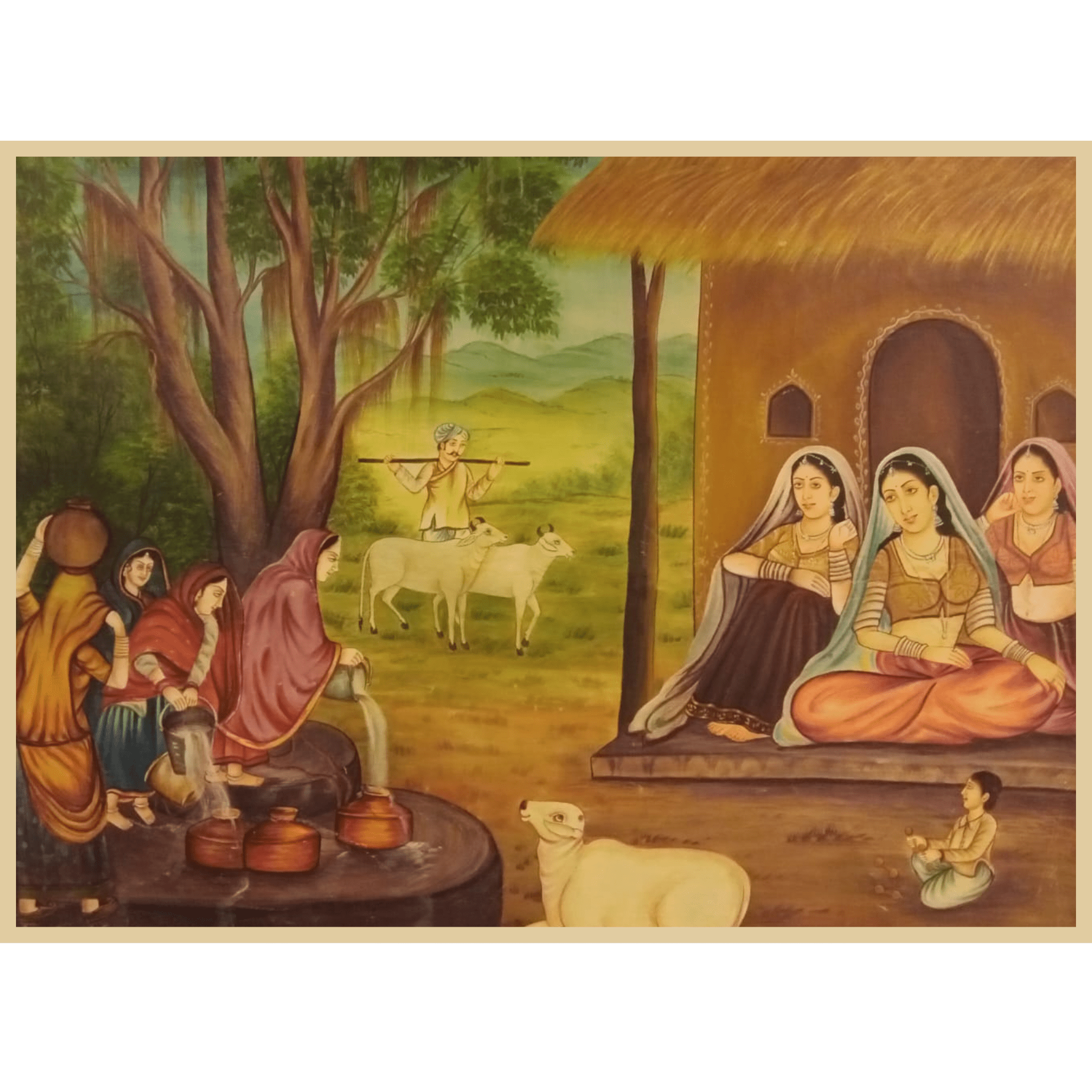 Village Life Scene with Women – Oil Painting