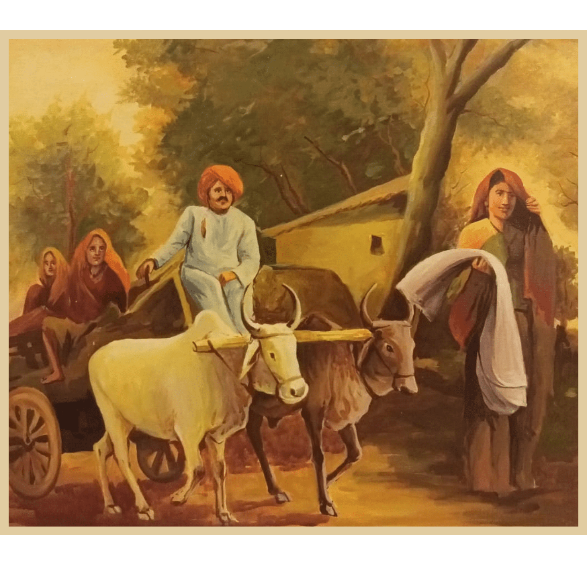 Village Scene Oil Painting – Handmade Rural Artwork